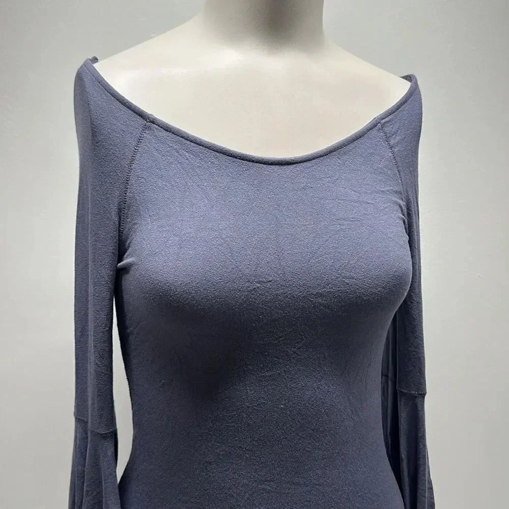 Free People To The Tropics Top Blouse Long Sleeve Tee Shirt Blue New Size Small - Picture 4 of 11
